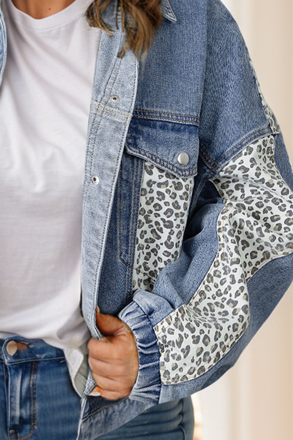 Leopard Long Sleeve Denim Jacket