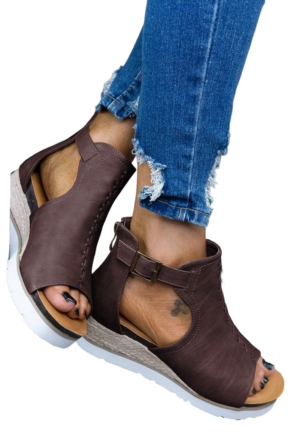 Buckle Strap Wedge Sandals