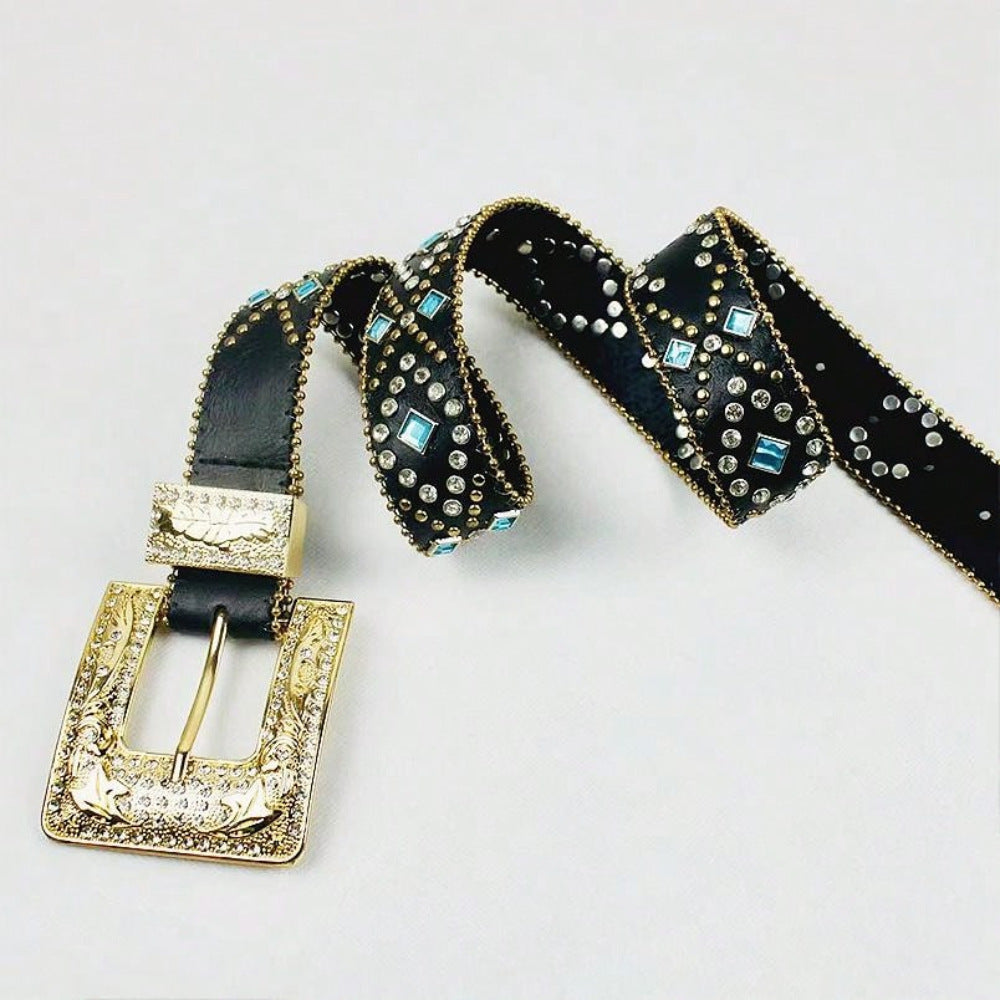 Rhinestone Leather Belt