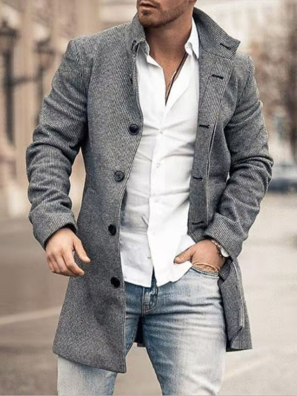 Wool mid-length pocket casual coat