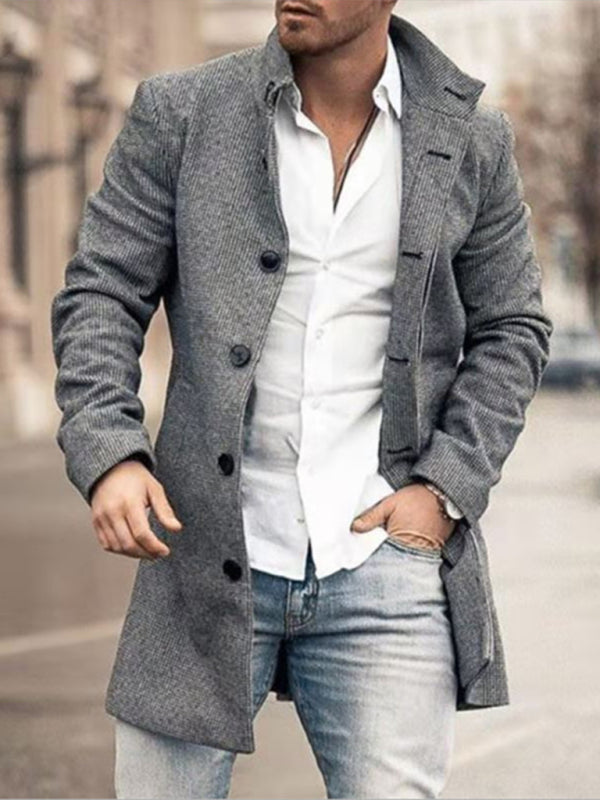 Wool mid-length pocket casual coat