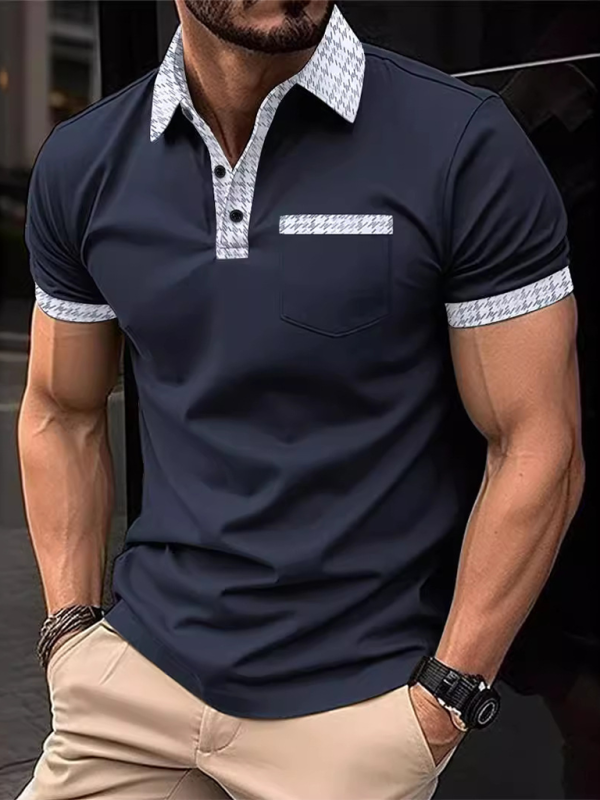 Men's Patchwork Short Sleeve Button Polo Shirt