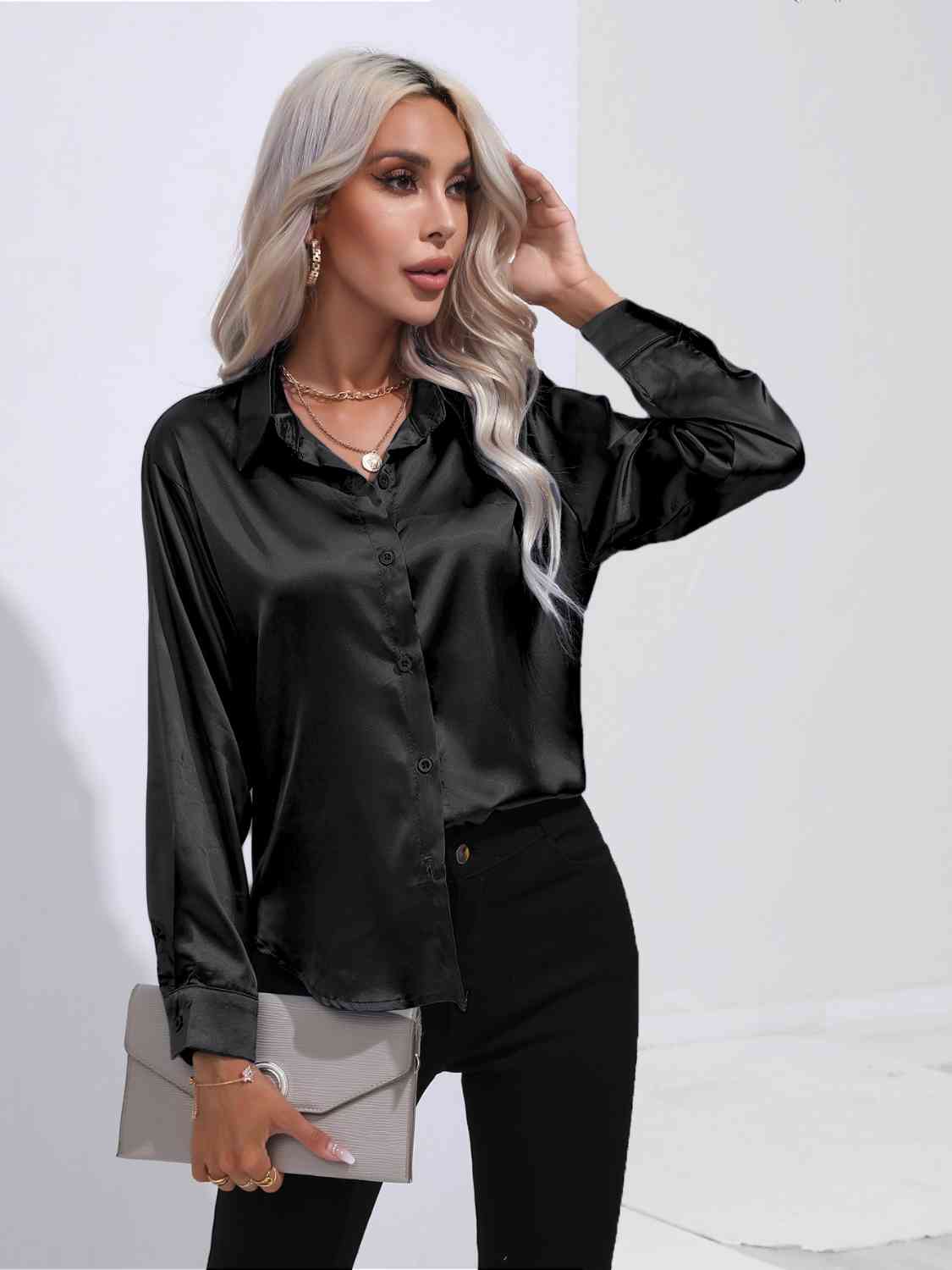 Solid Color Buttoned Long Sleeve Shirt