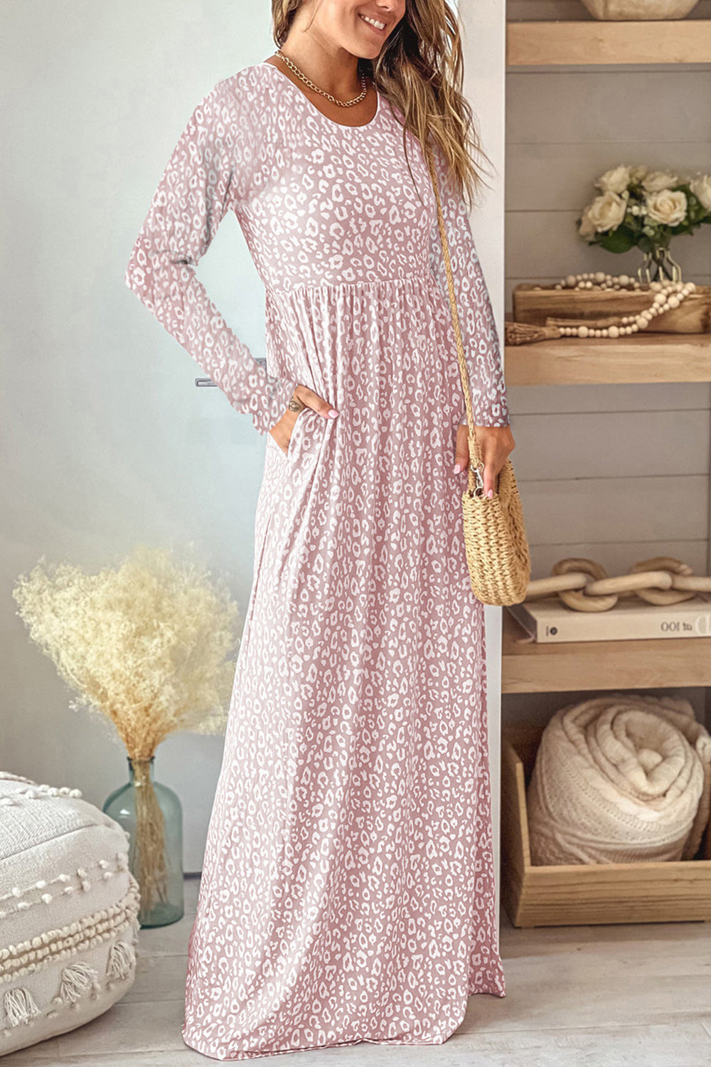 Leopard Long Sleeve Maxi Dress