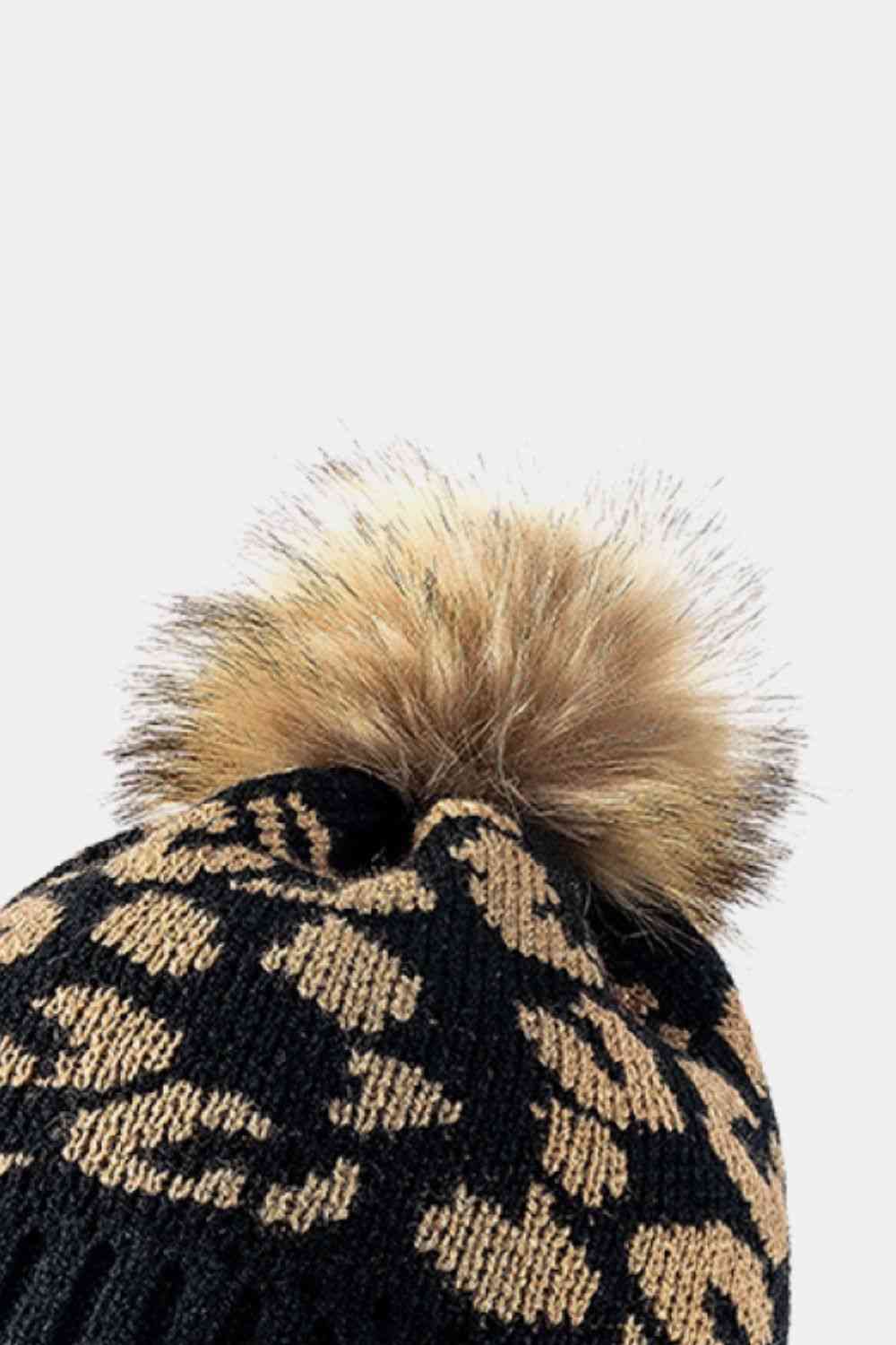 Leopard Pom-Pom Beanie