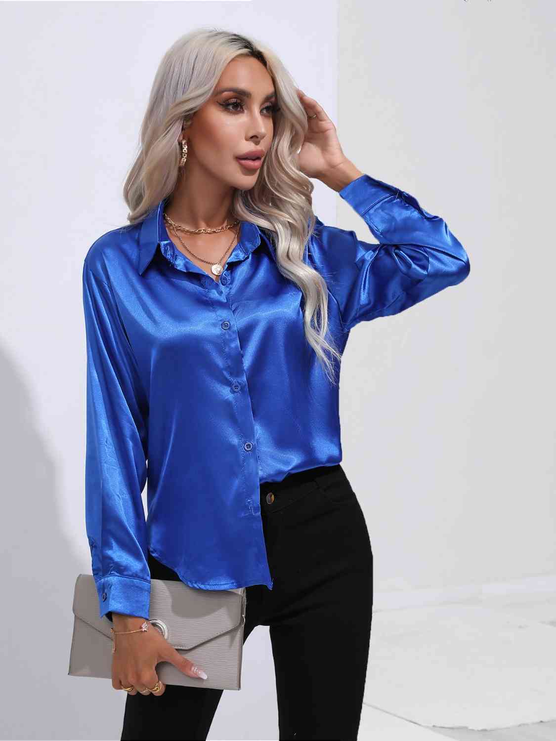 Solid Color Buttoned Long Sleeve Shirt