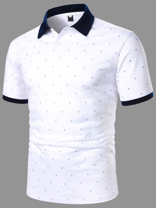 Men Contrast Collar Allover Print Polo Shirt