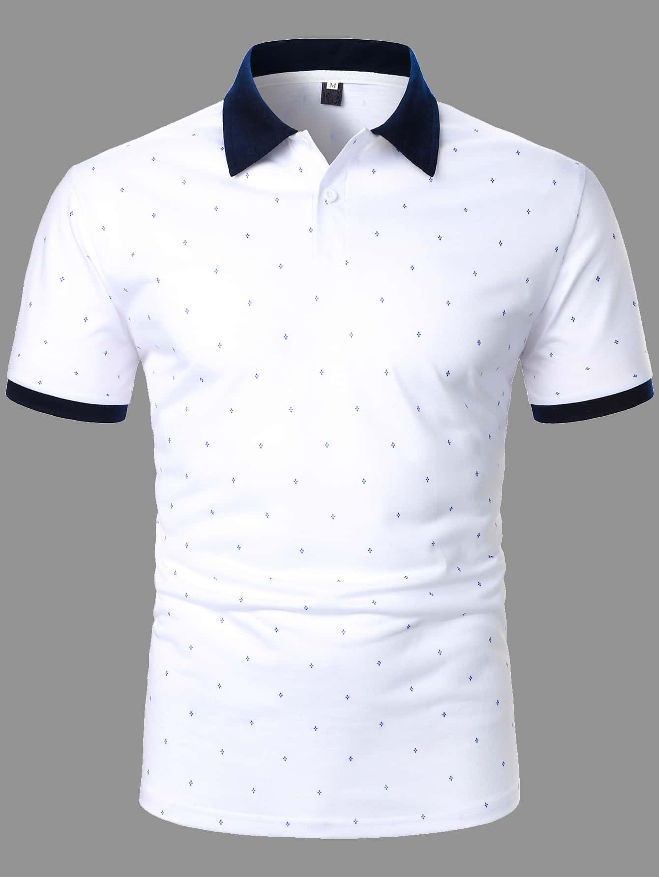 Men Contrast Collar Allover Print Polo Shirt