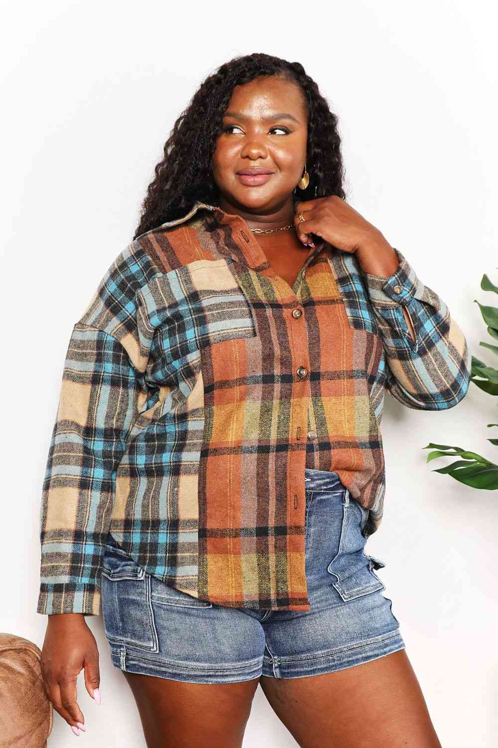 Plaid Shirt Jacket with Breast Pockets