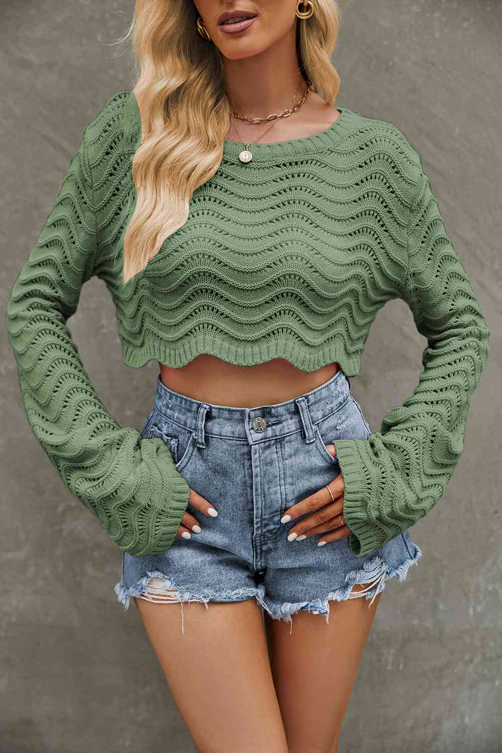 Cropped Openwork Sweater