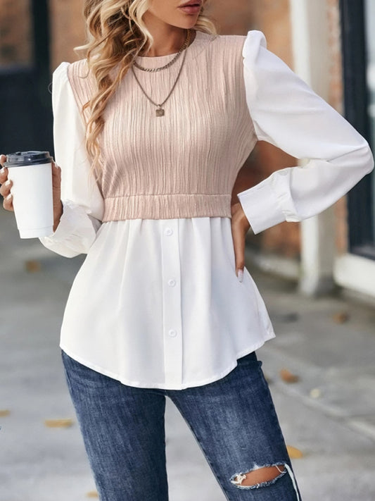 Round Neck Puff Sleeve Blouse