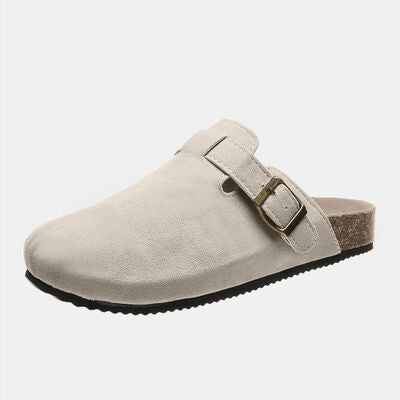 Suede Closed Toe Buckle Slides