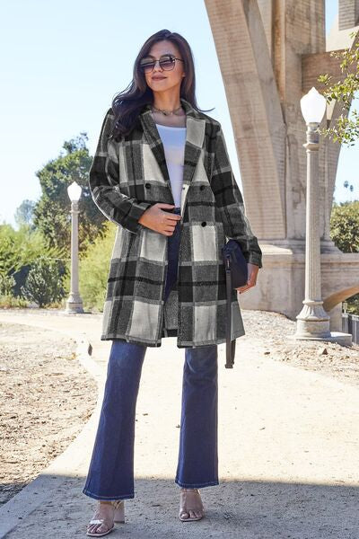 Full Size Plaid Button Up Coat