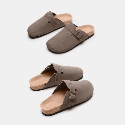 Suede Closed Toe Buckle Slides