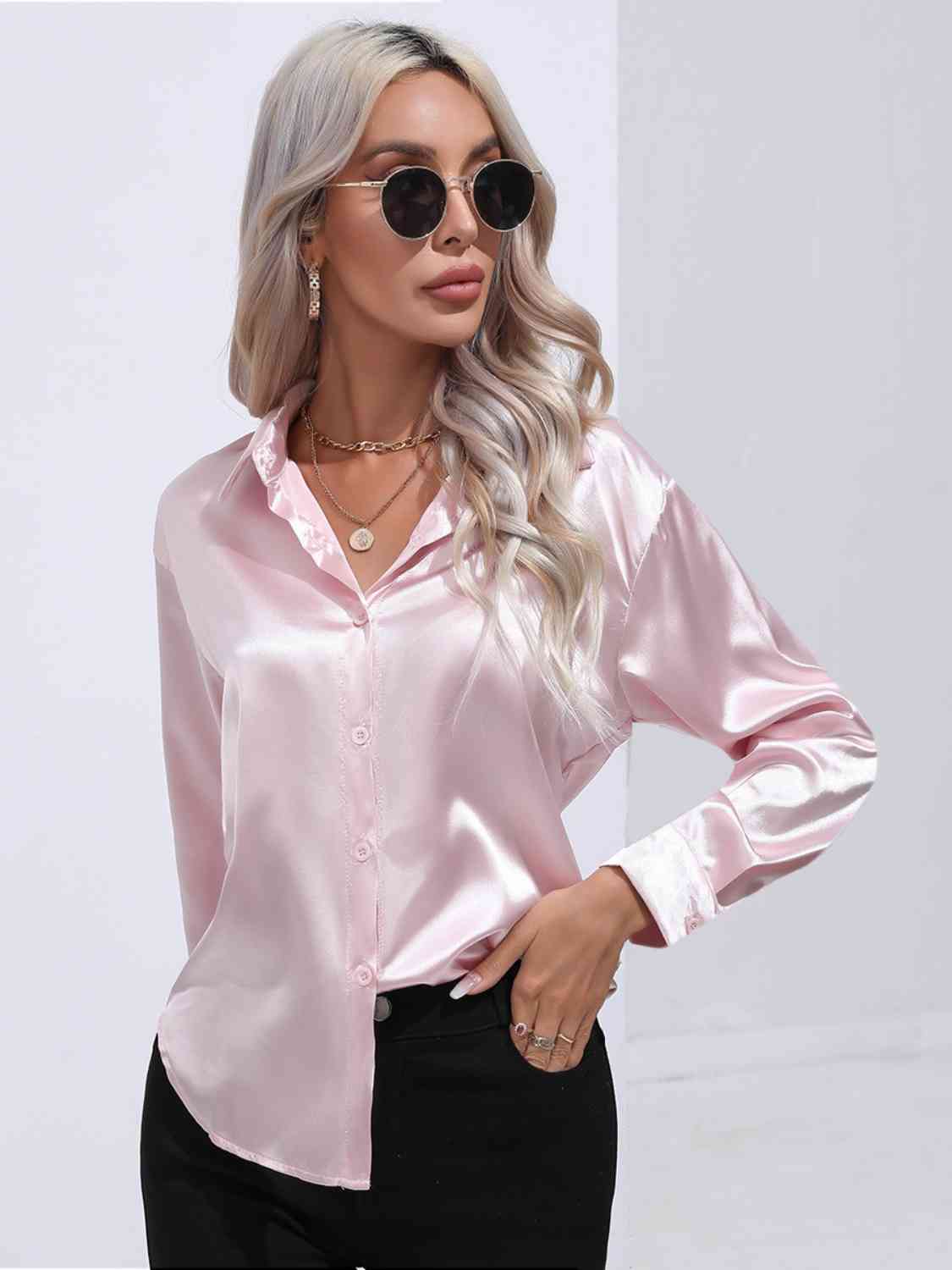 Solid Color Buttoned Long Sleeve Shirt