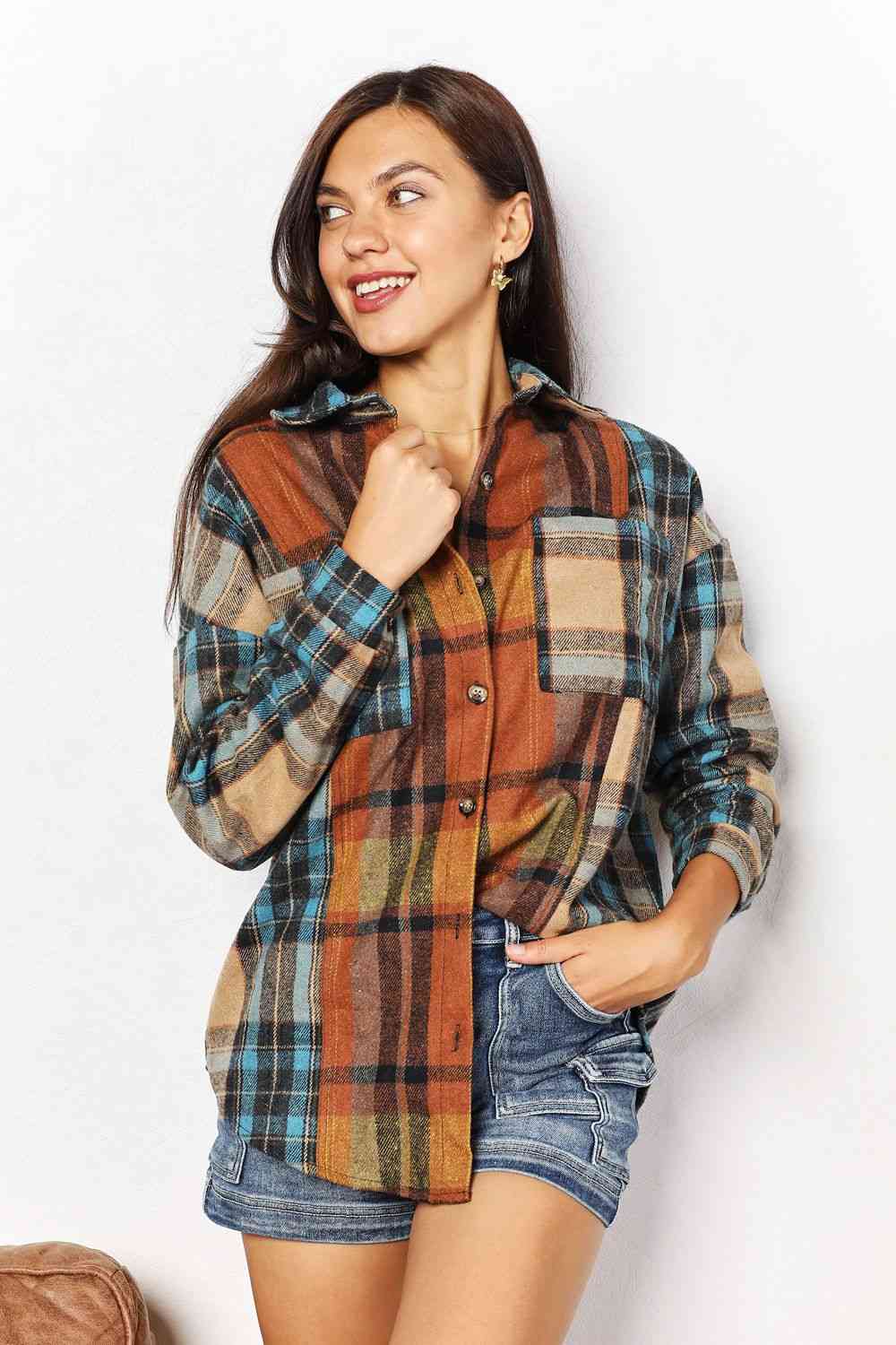 Plaid Shirt Jacket with Breast Pockets