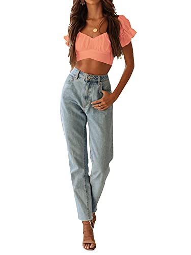 Women's Ruffle Short Sleeve Tie Up Back Crop Top