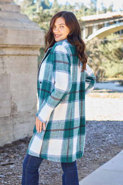 Full Size Plaid Button Up Coat