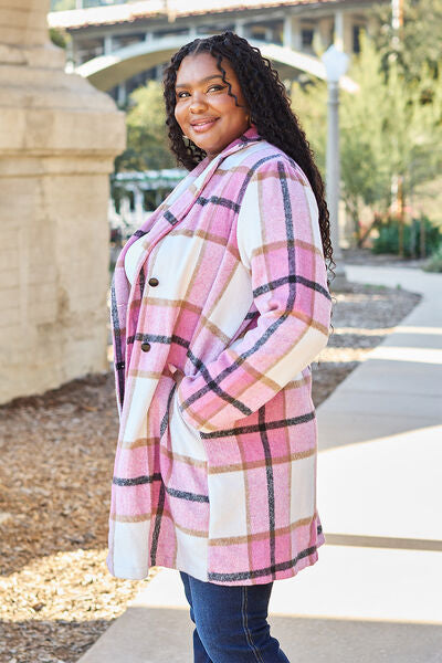 Full Size Plaid Button Up Coat