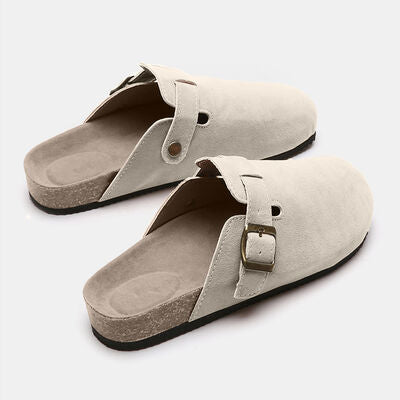 Suede Closed Toe Buckle Slides