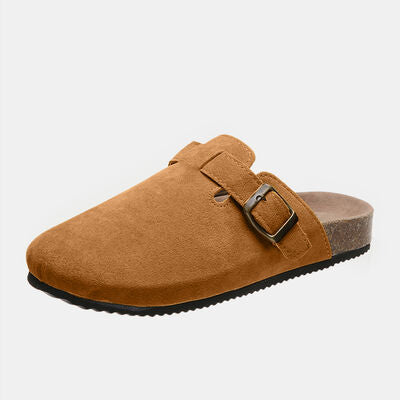 Suede Closed Toe Buckle Slides