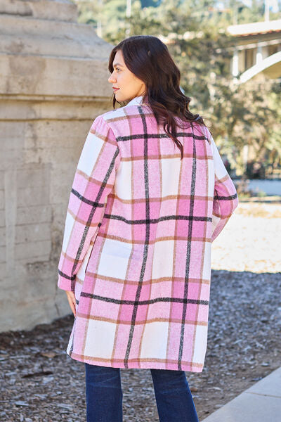 Full Size Plaid Button Up Coat