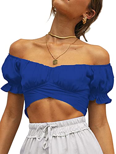 Women's Ruffle Short Sleeve Tie Up Back Crop Top