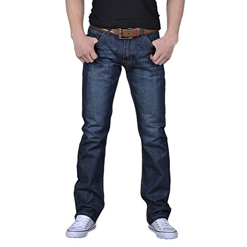 Mens Biker Jeans Casual Fit Straight Leg Denim