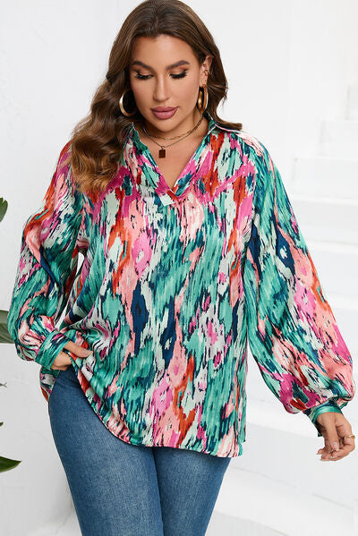 Johnny Collar Long Sleeve Blouse