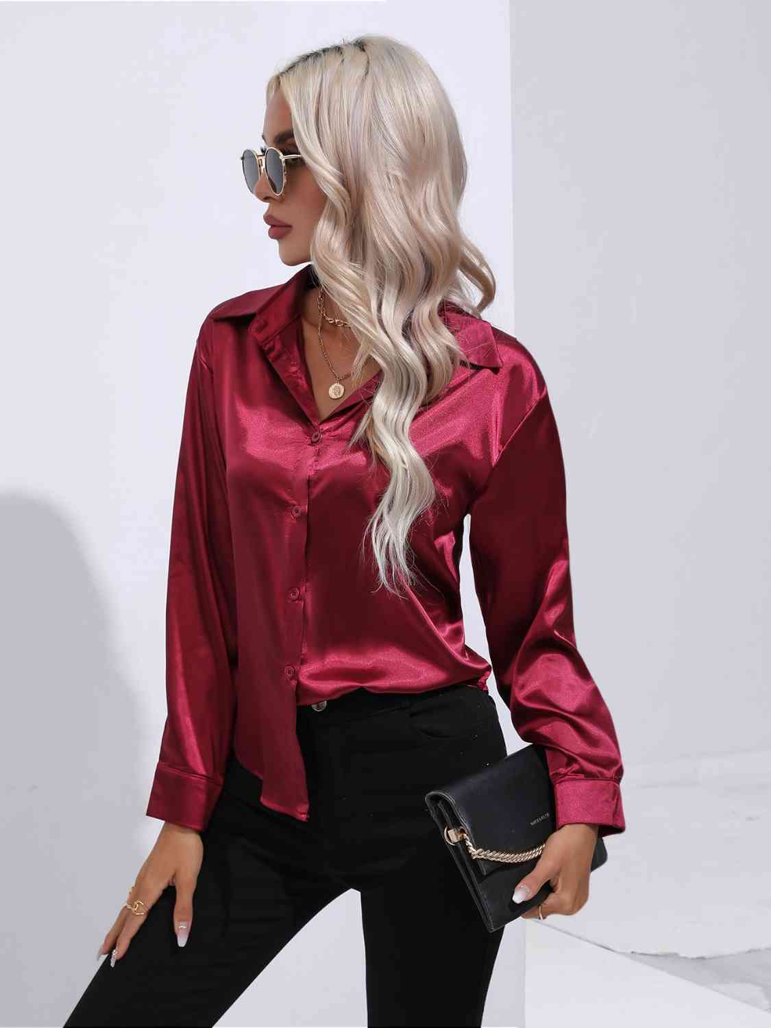 Solid Color Buttoned Long Sleeve Shirt