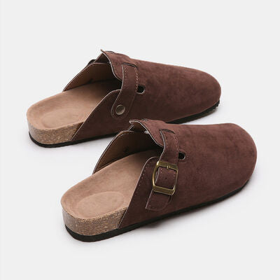 Suede Closed Toe Buckle Slides