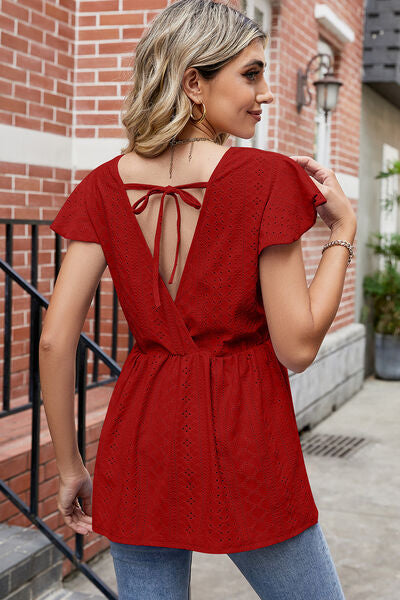 Tied Ruffled Round Neck Blouse