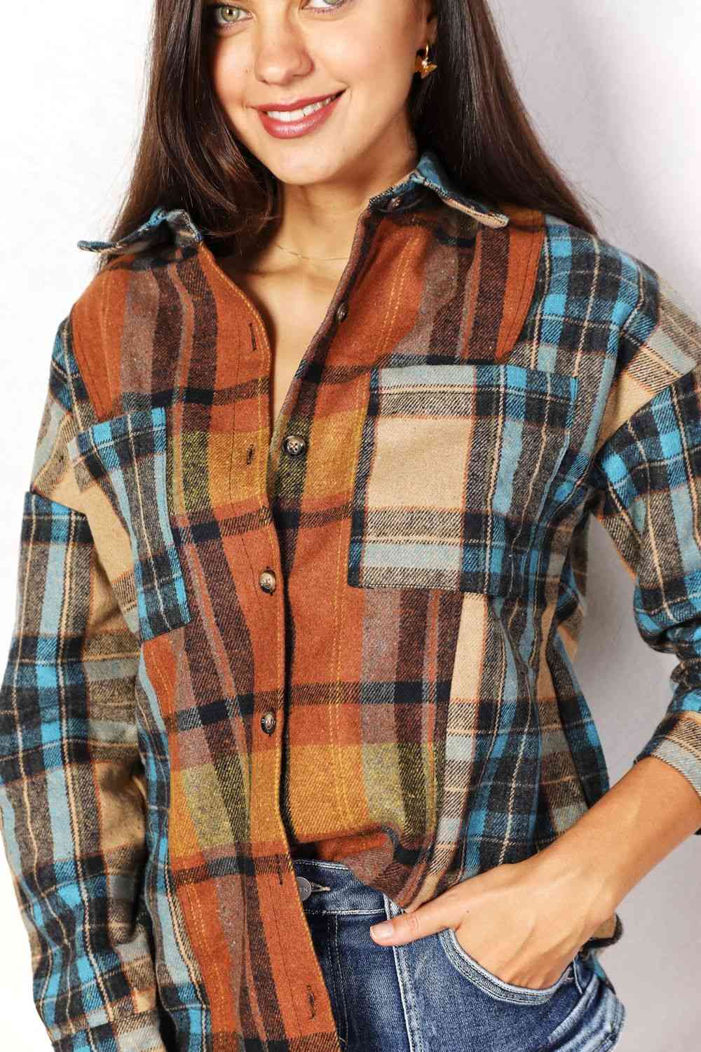 Plaid Shirt Jacket with Breast Pockets