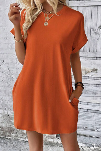 Pocketed Round Neck Short Sleeve Dress