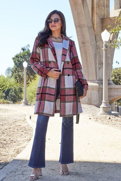 Full Size Plaid Button Up Coat