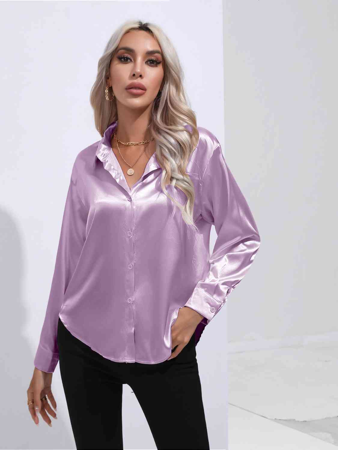 Solid Color Buttoned Long Sleeve Shirt