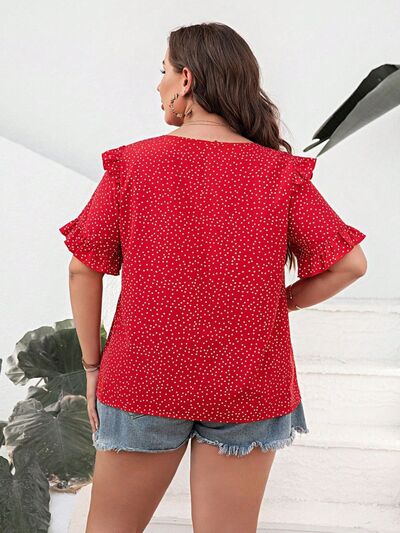 Notched Flounce Sleeve Blouse