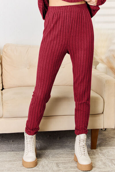 Basic Notched Long Sleeve Top and Pants Set