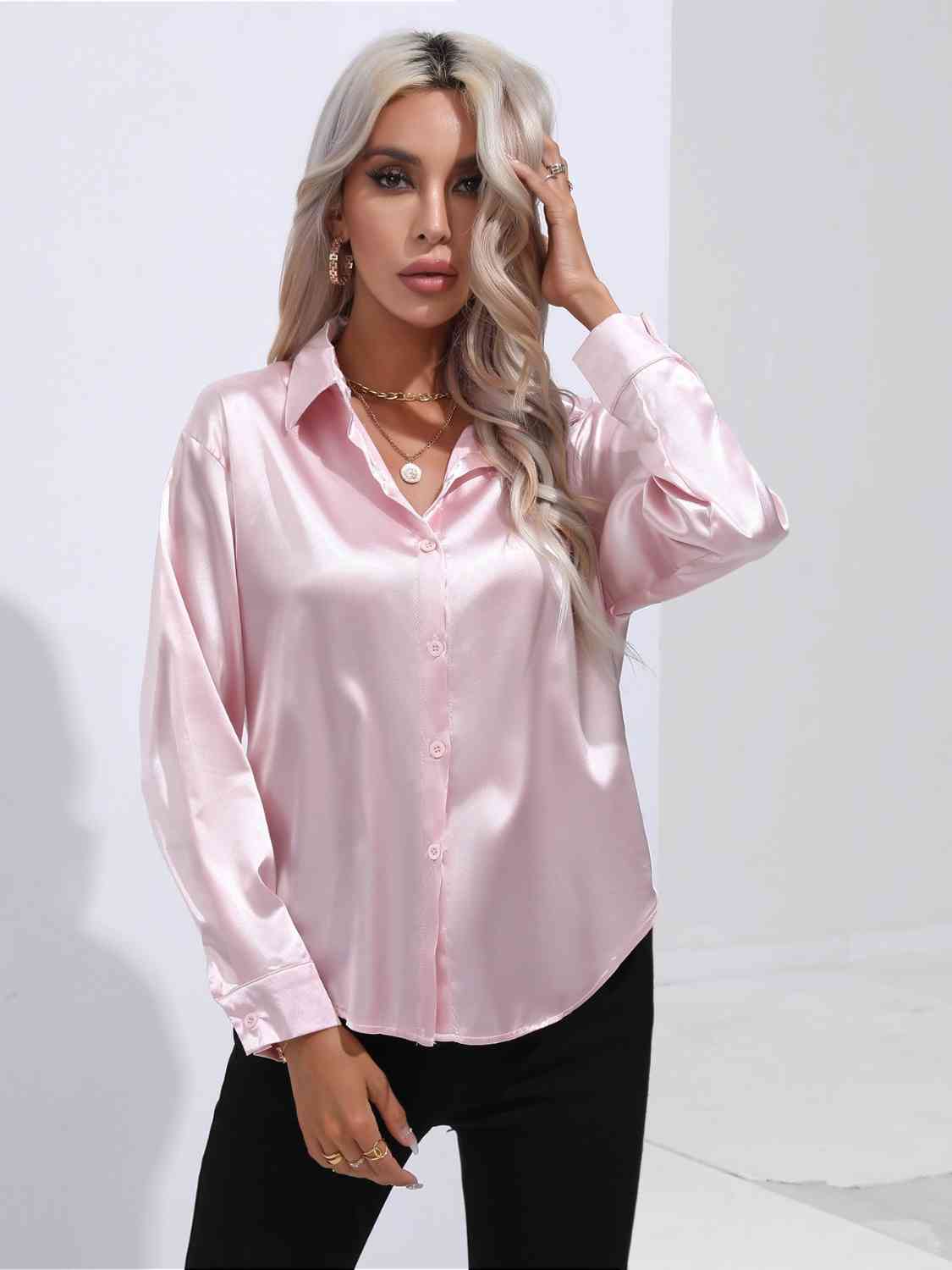 Solid Color Buttoned Long Sleeve Shirt