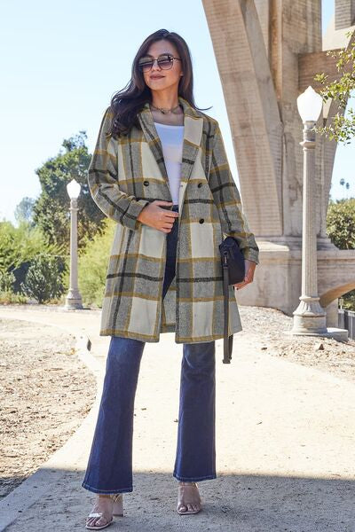 Full Size Plaid Button Up Coat