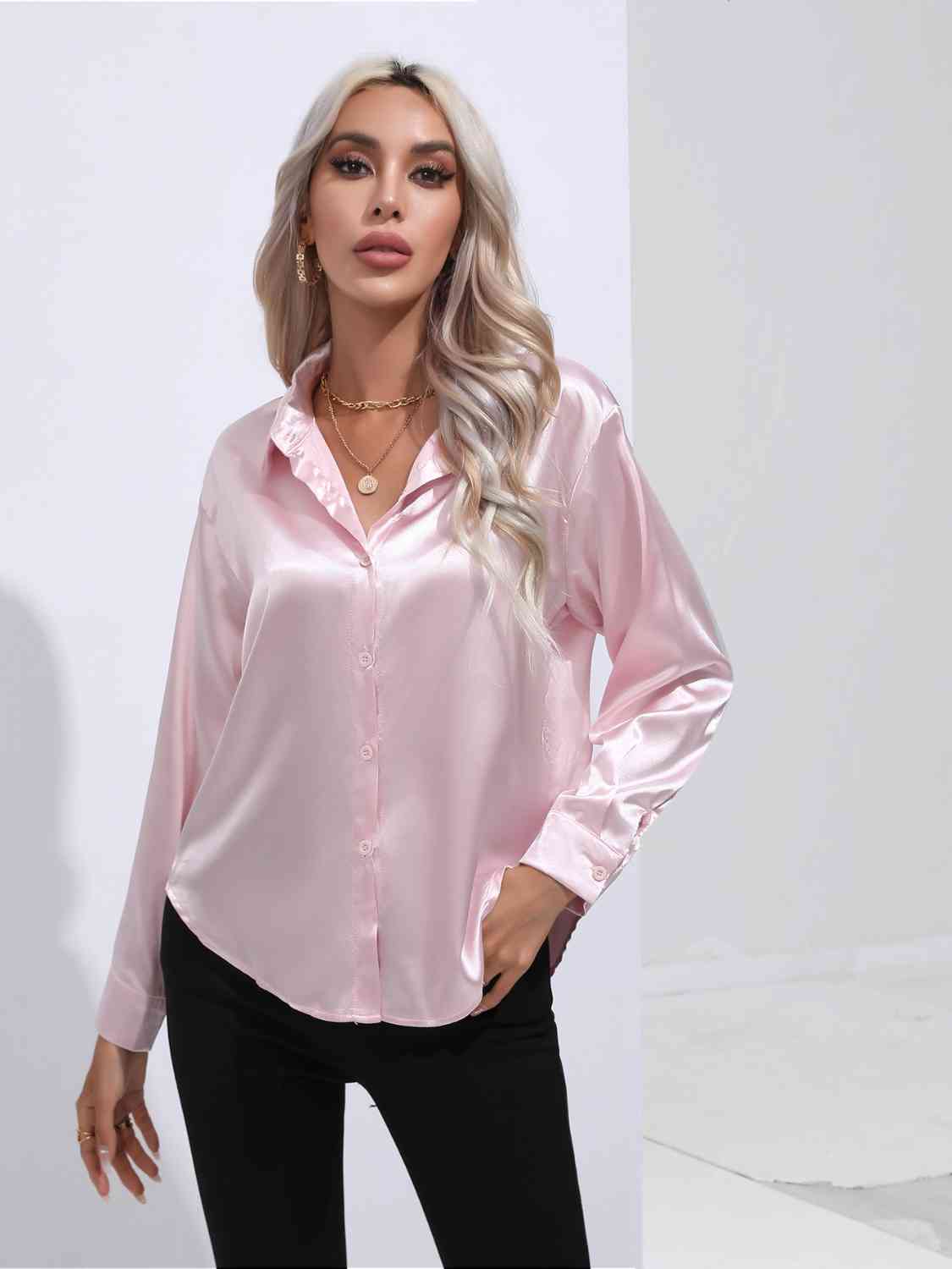 Solid Color Buttoned Long Sleeve Shirt