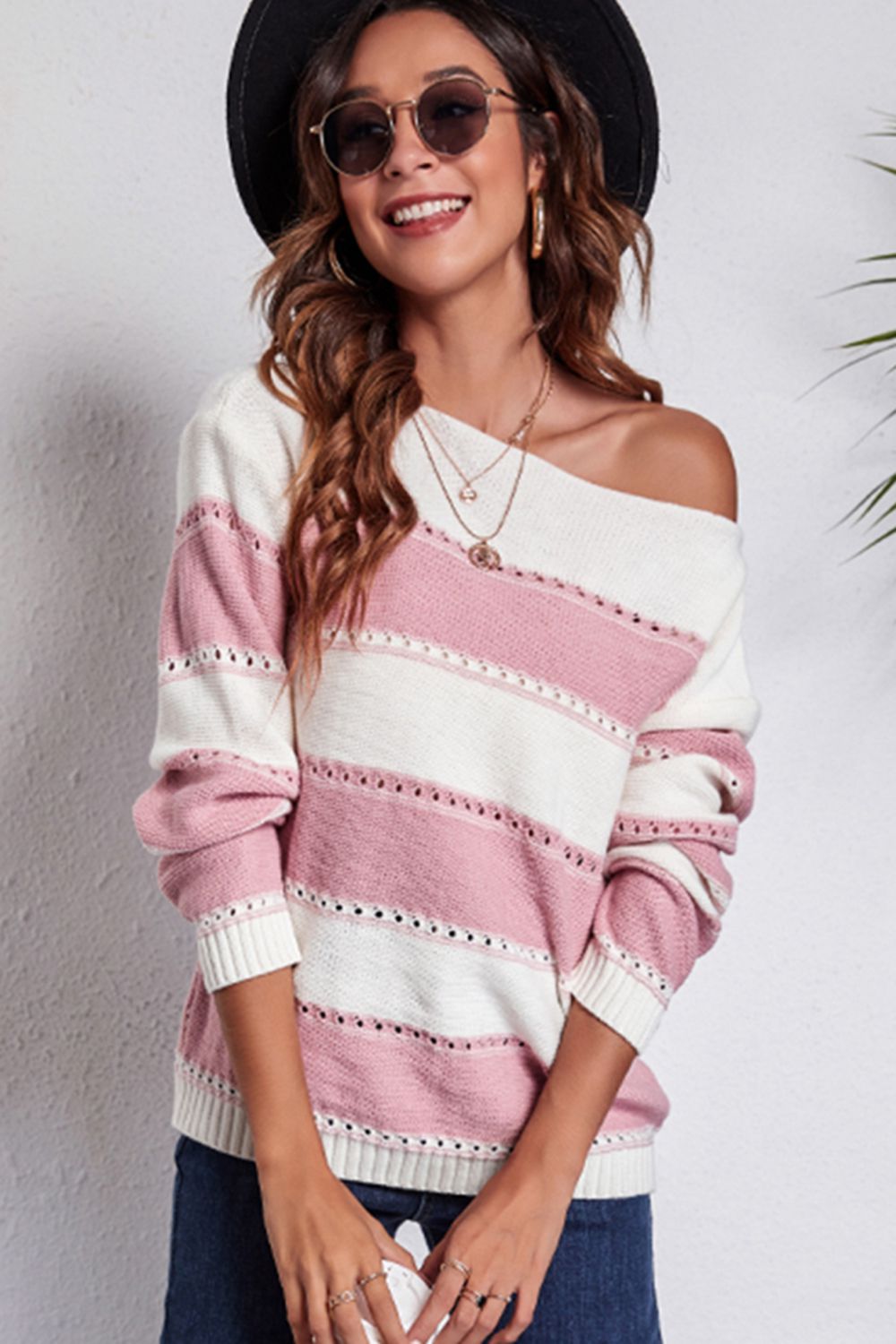 Boat Neck Dropped Shoulder Sweater