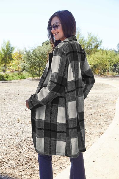 Full Size Plaid Button Up Coat