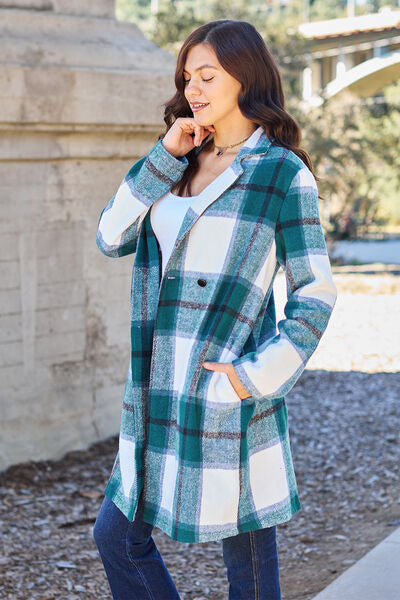 Full Size Plaid Button Up Coat