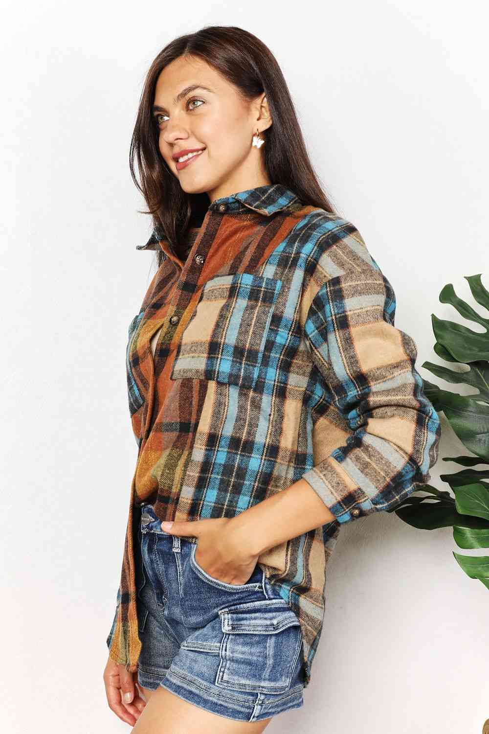 Plaid Shirt Jacket with Breast Pockets