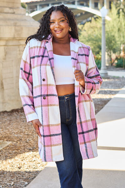 Full Size Plaid Button Up Coat