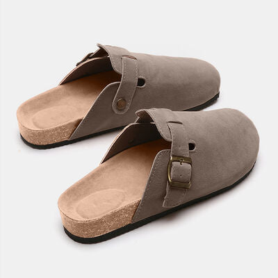 Suede Closed Toe Buckle Slides