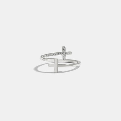 Zircon 925 Sterling Silver Double Cross Bypass Ring