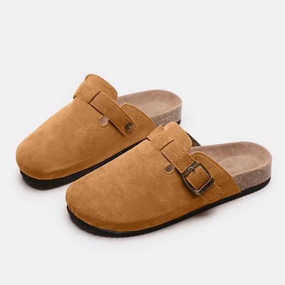 Suede Closed Toe Buckle Slides