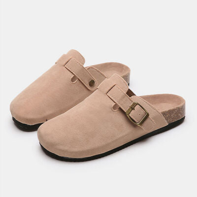 Suede Closed Toe Buckle Slides